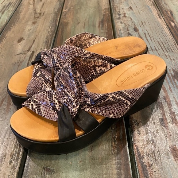 Corso Como 6.5 Wynnter Platform Slide Sandal Snakeskin Print Leather Wedge Shoes - Picture 12 of 15